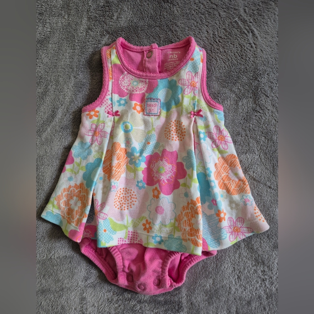 Carter's Newborn 100% Cotton  Beach Girl Baby Romper Dress